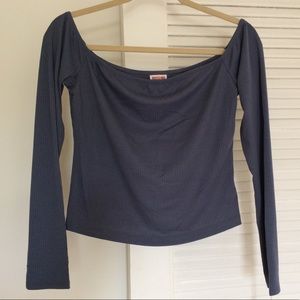 Blue Grey Long Sleeve Off-the-Shoulder Top